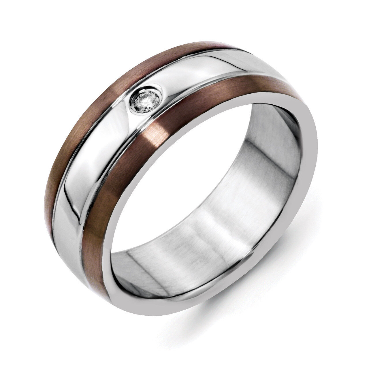 Chocolate IP-plated Brushed with Diamond 8mm Polished Band - Stainless Steel SR51