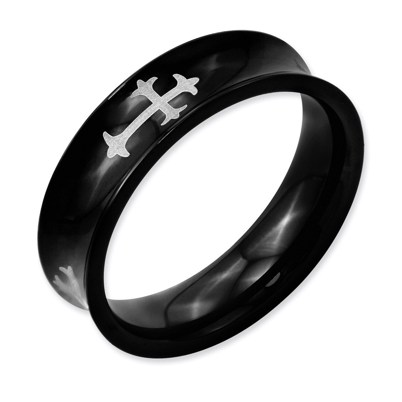 Concave Crosses & Black IP-plated 6mm Band - Stainless Steel SR55