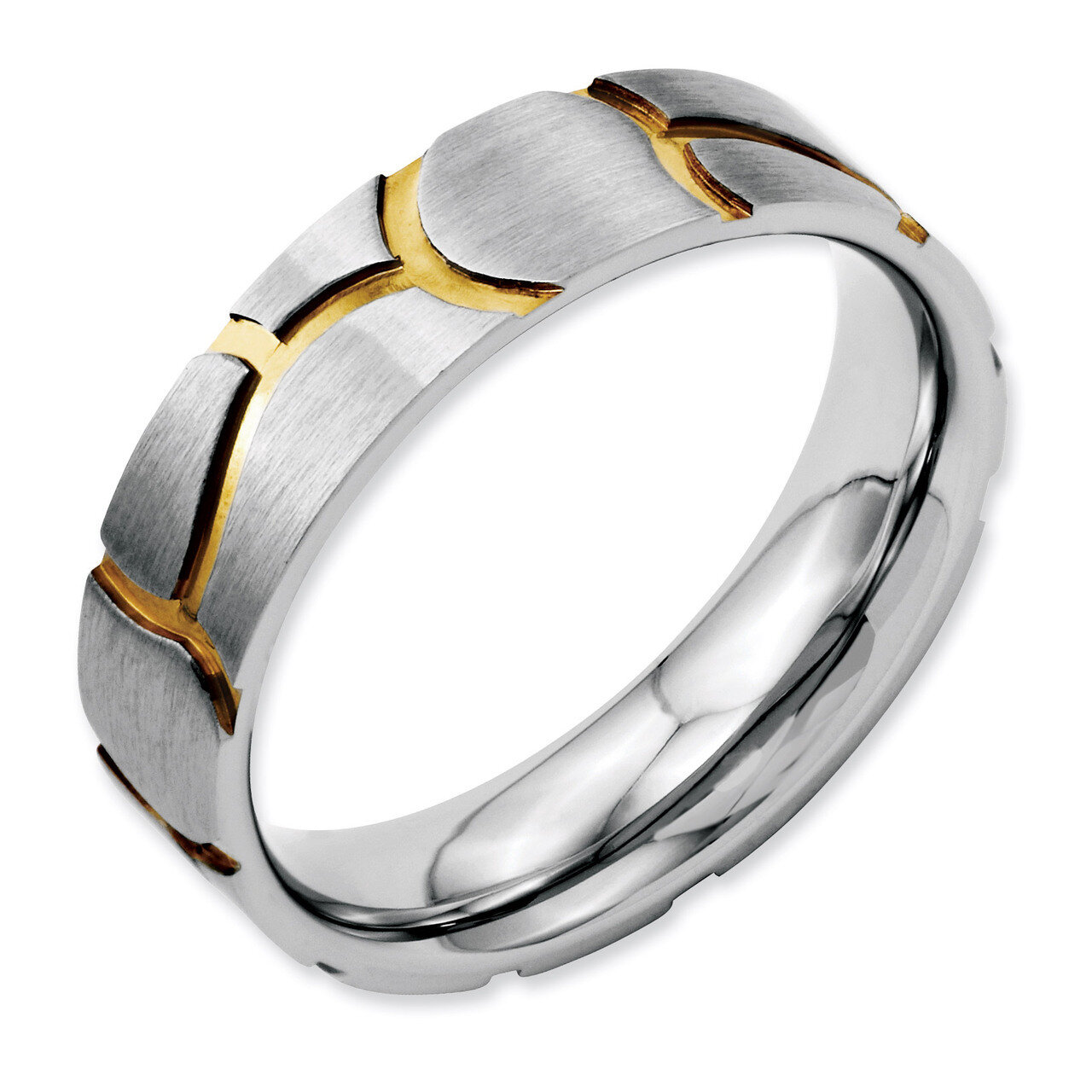 Grooved Yellow IP-plated Ladies 6mm Brushed Band - Stainless Steel SR57