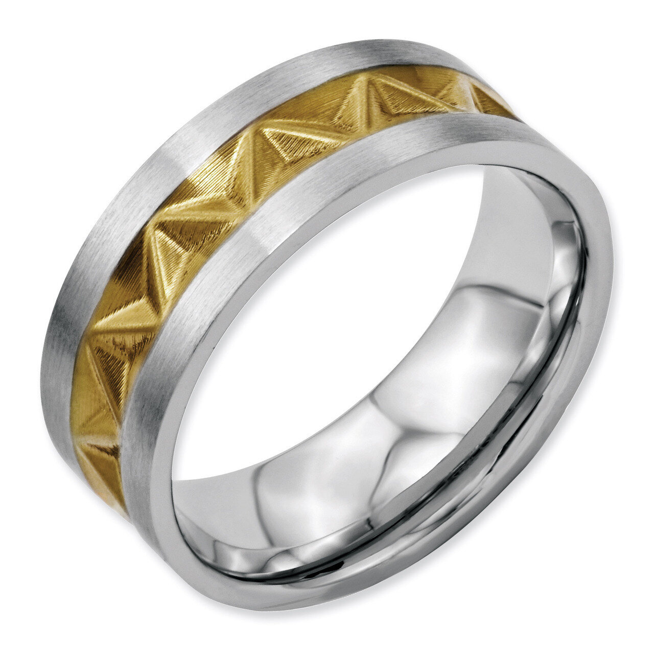 Grooved Yellow IP-plated Mens 8mm Brushed Band - Stainless Steel SR60 by Chisel, MPN: SR60, 8867740…