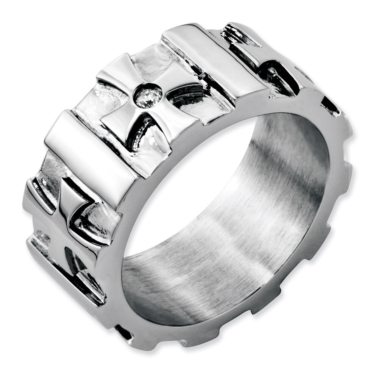 Crosses with Diamond 9.00mm Brushed &amp; Polished Band - Stainless Steel SR67AA by Chisel, MPN: SR67AA…