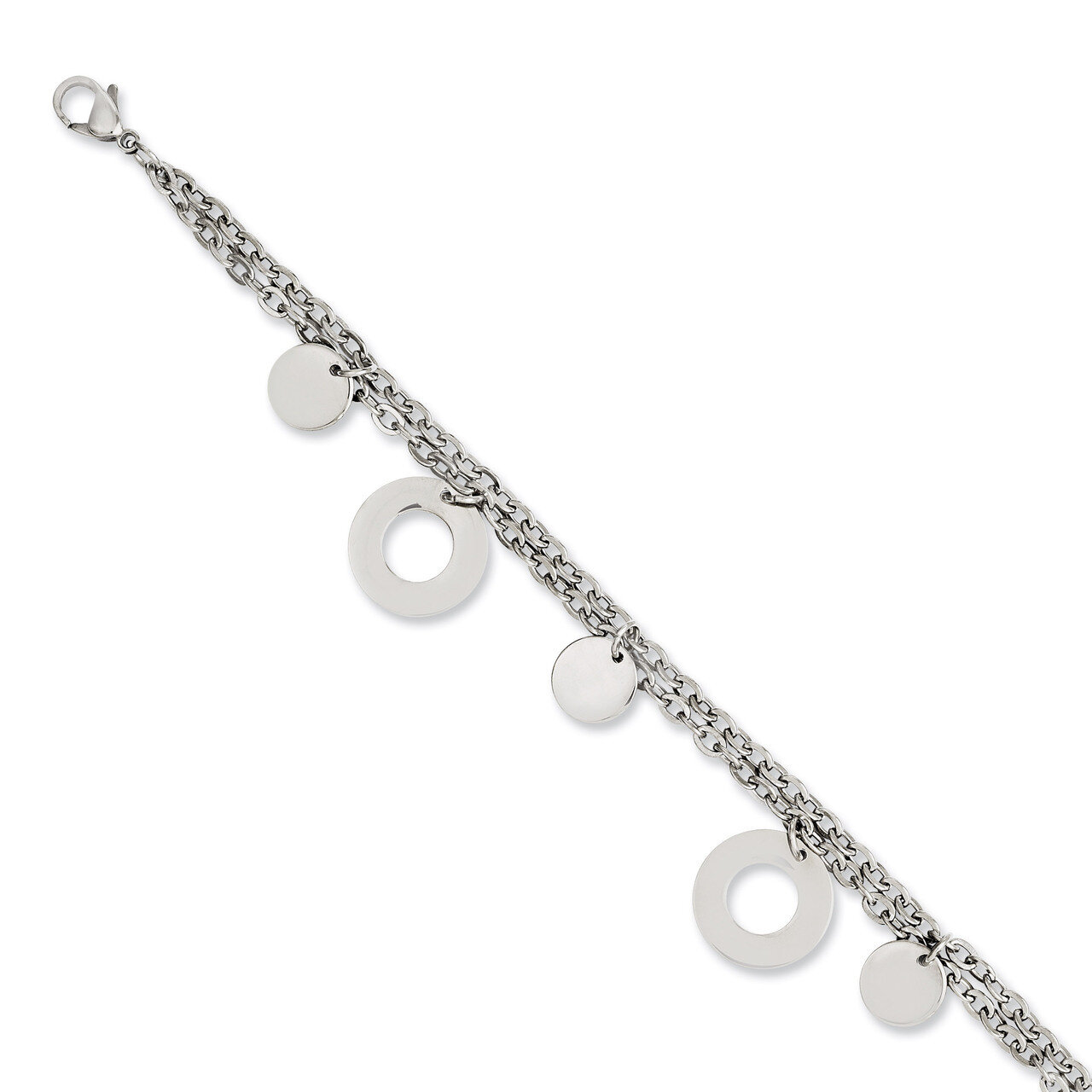 Polished Circles & Discs 7.75 Inch Bracelet - Stainless Steel SRB1021