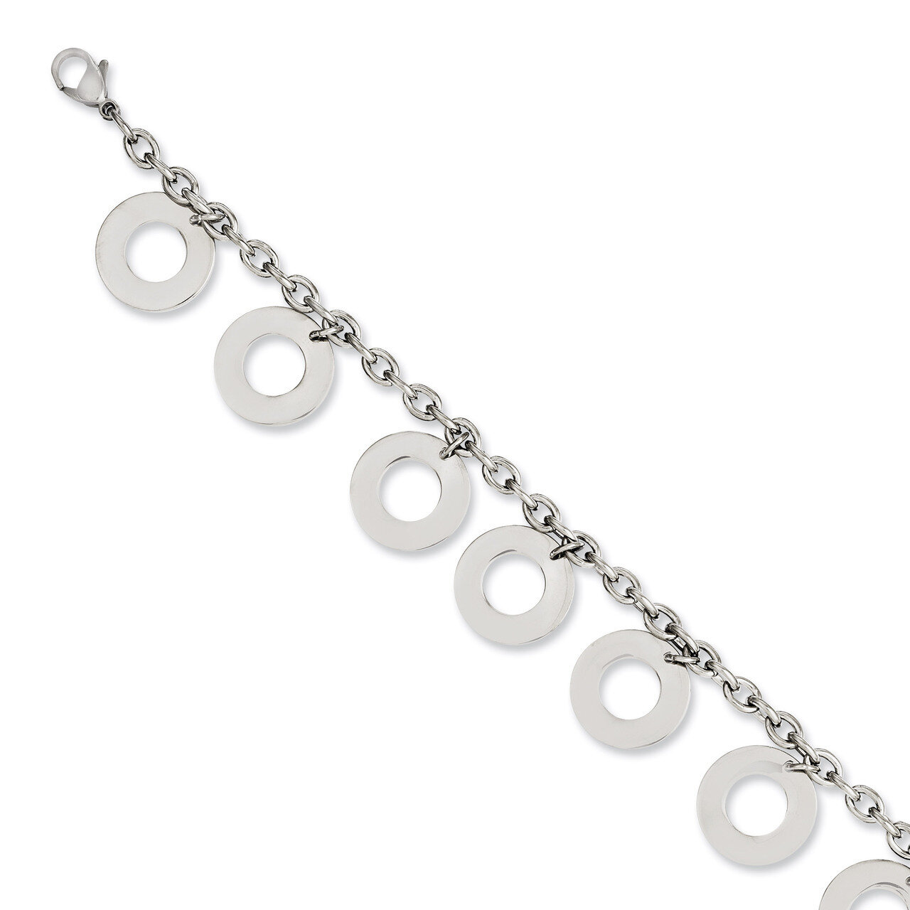 Polished Dangle Circles 7.5 Inch Bracelet - Stainless Steel SRB1022