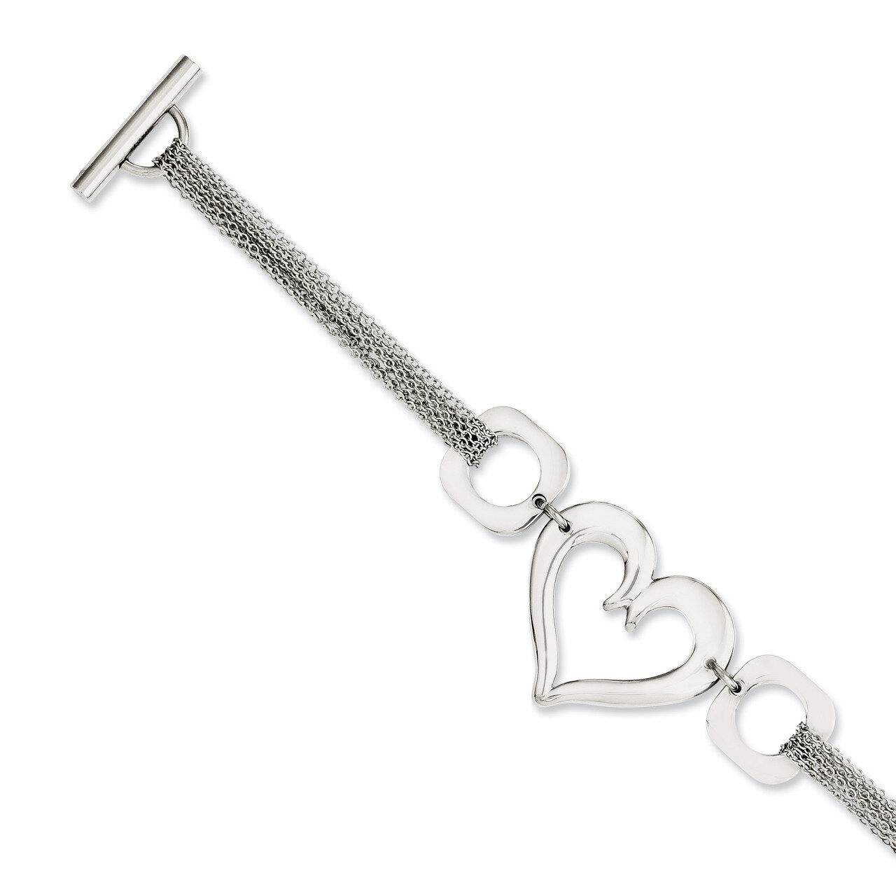 Polished Heart 7.75 Inch Toggle Bracelet - Stainless Steel SRB1073