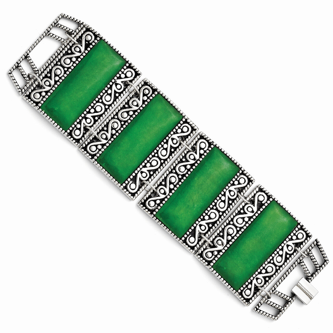 Synthetic Jade Antiqued Bracelet - Stainless Steel SRB1230 by Chisel, MPN: SRB1230, 886774262857