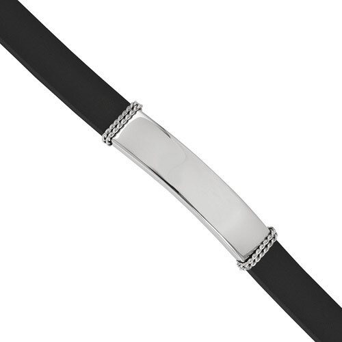 Polished Rubber ID Bracelet - Stainless Steel SRB1327