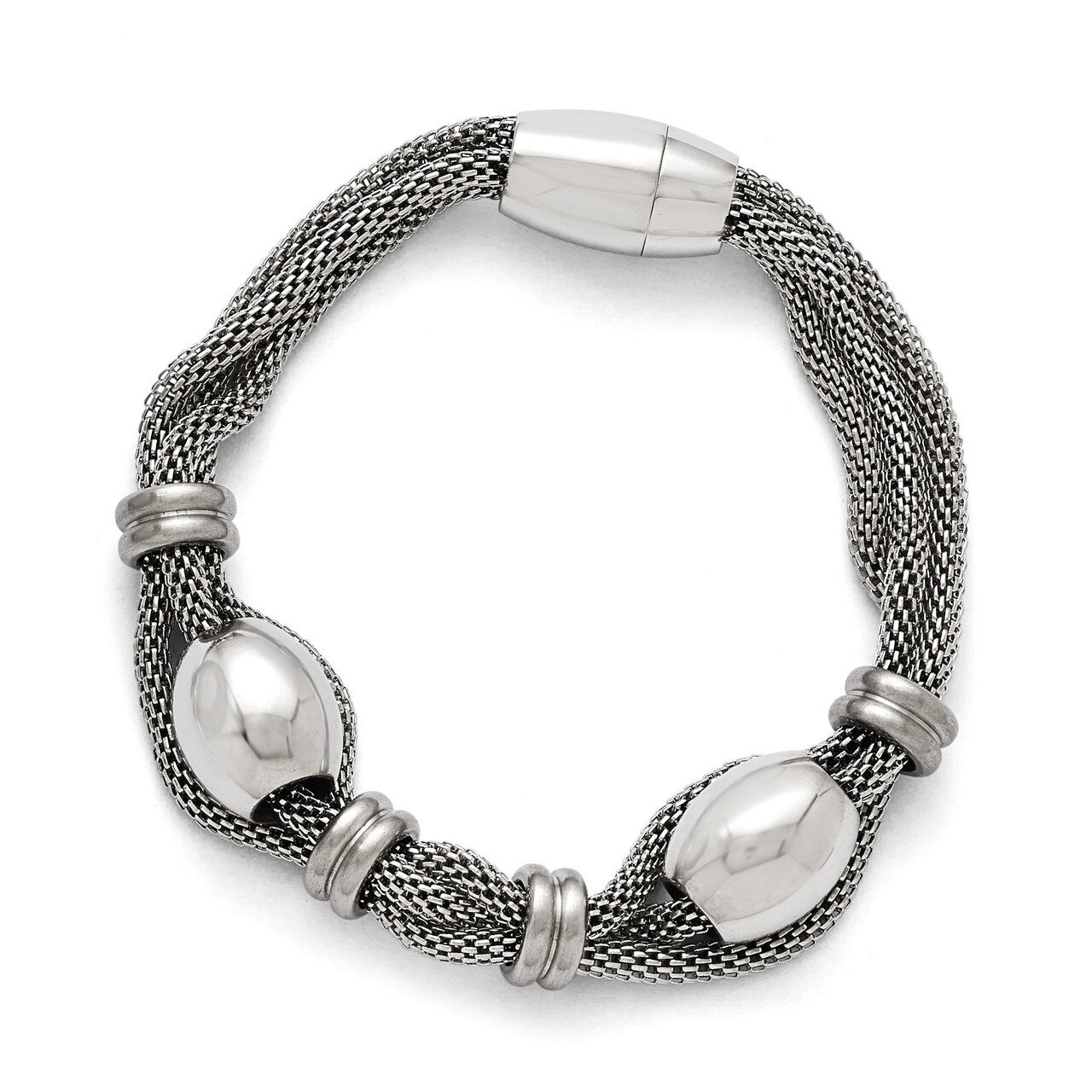 Polished and Brushed Beads Twisted Bracelet - Stainless Steel SRB1377