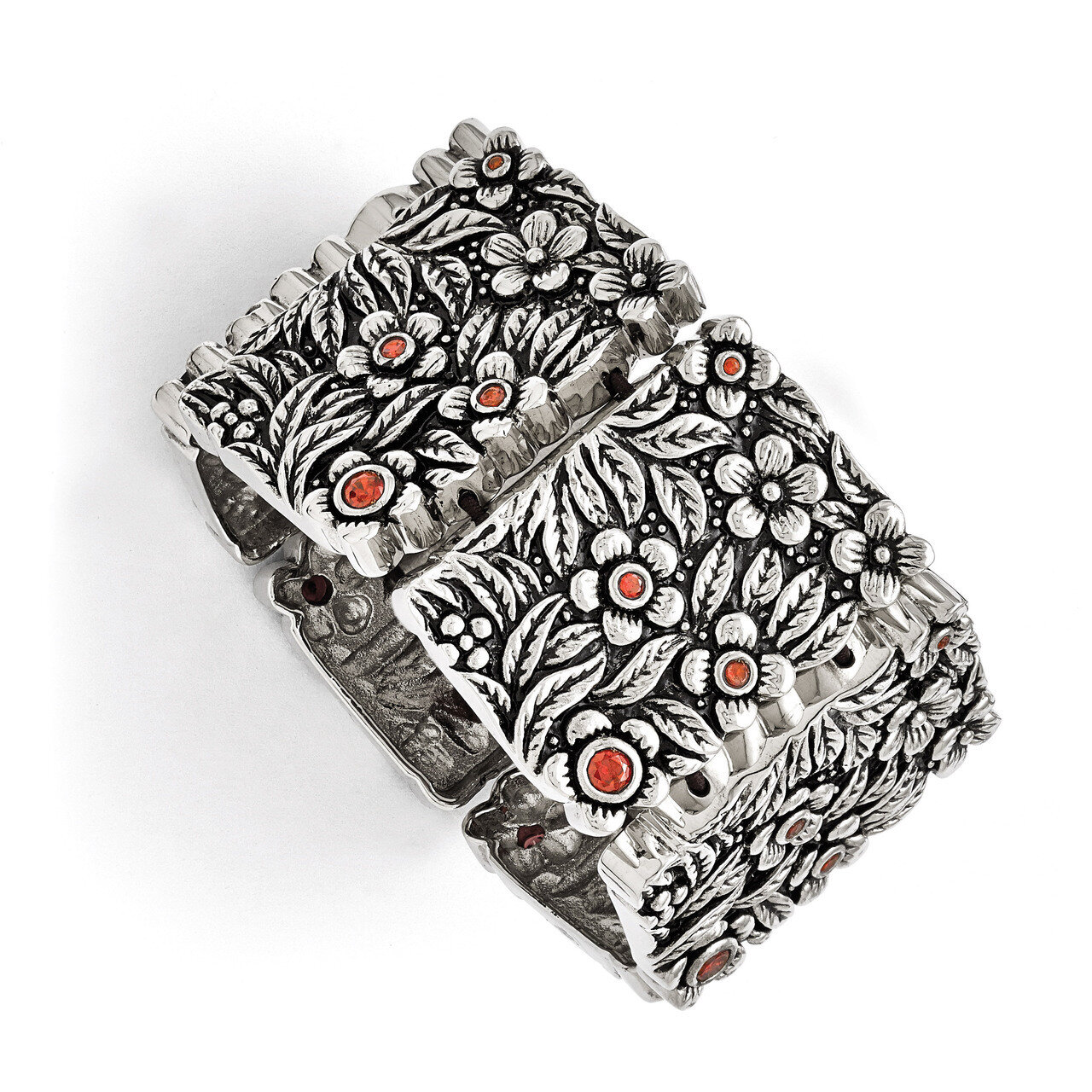 Polished Antiqued Red Synthetic Diamond Stretch Bracelet - Stainless Steel SRB1389 by Chisel, MPN: …