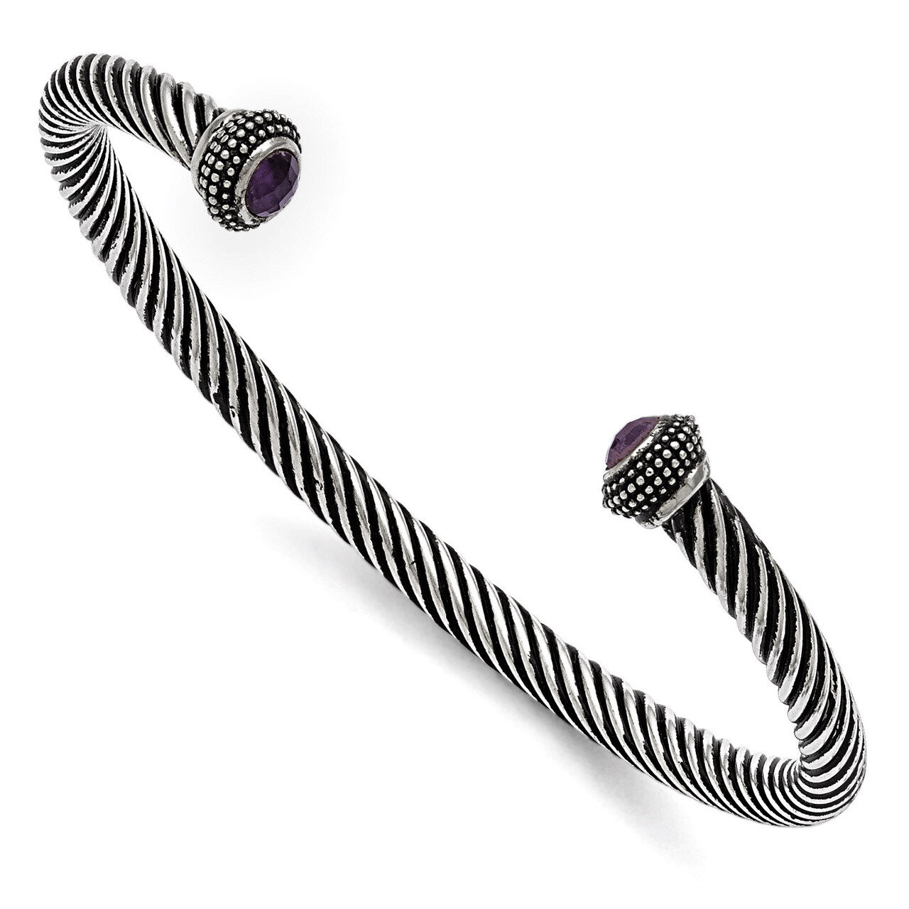 Polished Antiqued Purple Synthetic Diamond Twisted Bracelet - Stainless Steel SRB1392 by Chisel, MP…