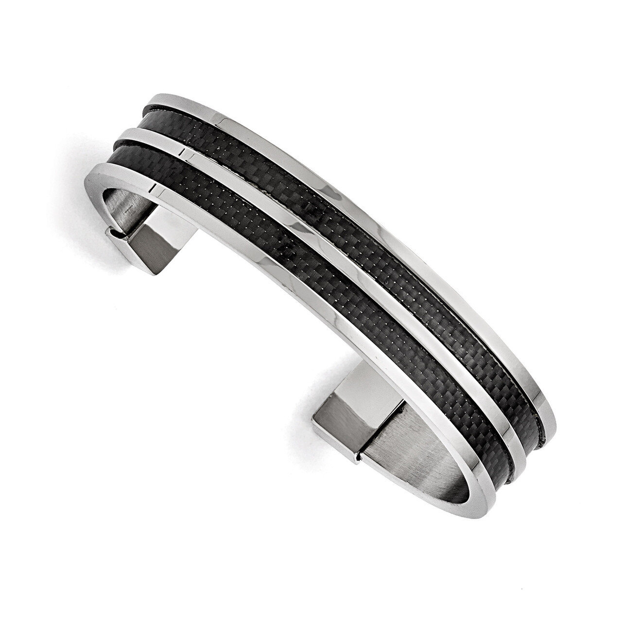 Black Carbon Fiber Polished Cuff Bangle - Stainless Steel SRB1421