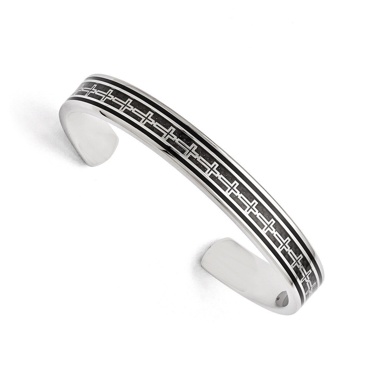 Polished Carbon Fiber Black IP-plated Crosses Bangle - Stainless Steel SRB1502 by Chisel, MPN: SRB1…