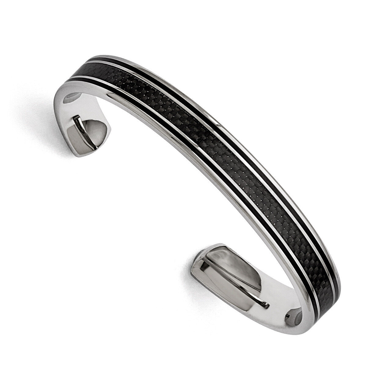 Polished Black Carbon Fiber Black IP-plated Bangle - Stainless Steel SRB1503 by Chisel, MPN: SRB150…