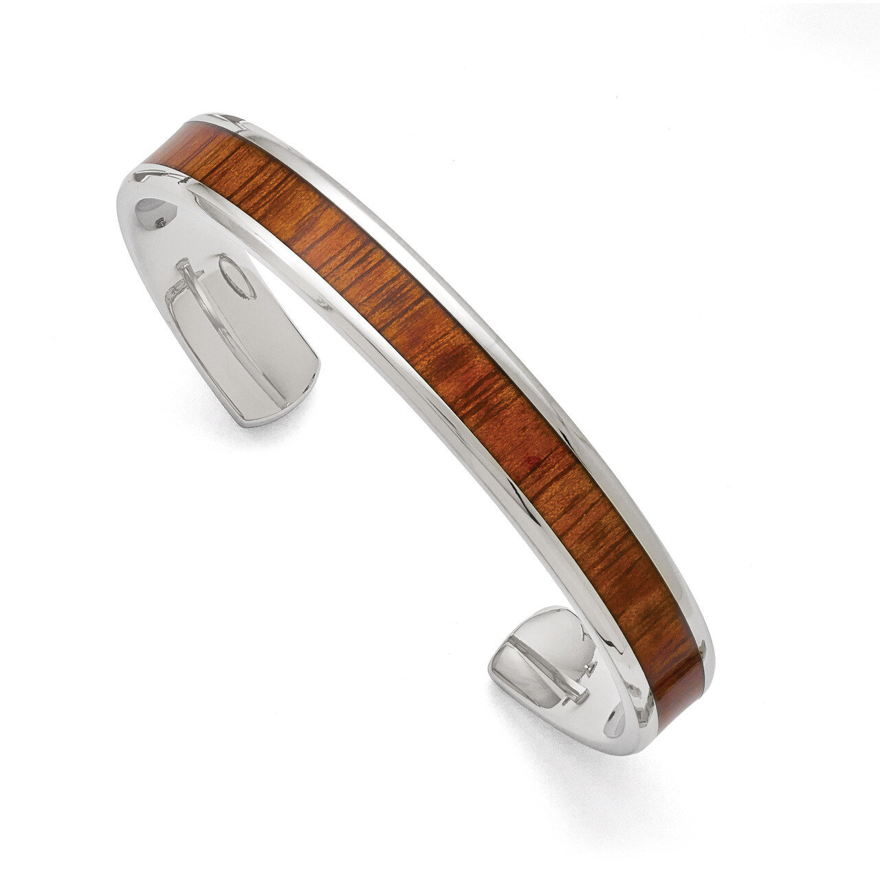 Polished Red Orange Wood Inlay Bangle - Stainless Steel SRB1505 by Chisel, MPN: SRB1505, 8867749931…