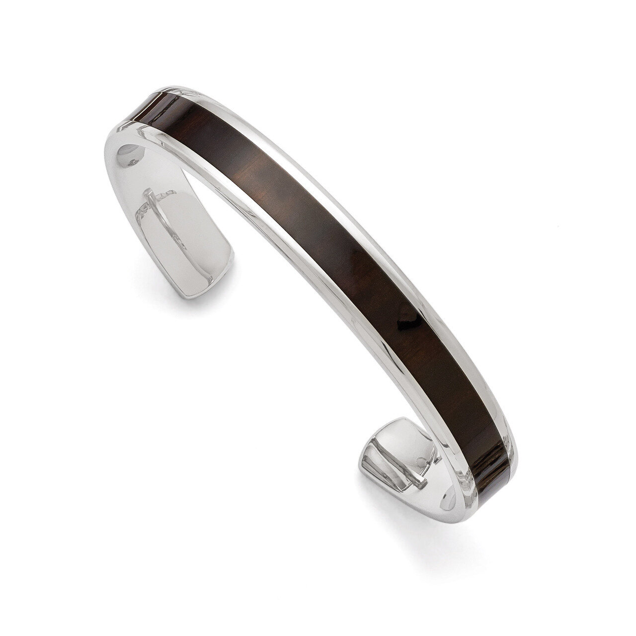 Polished Black Wood Inlay Enameled Bangle - Stainless Steel SRB1508 by Chisel, MPN: SRB1508, 886774…