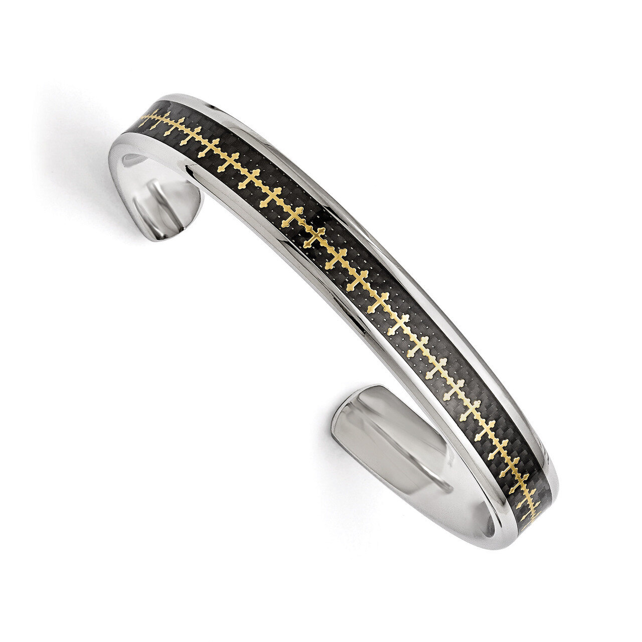 Polished Carbon Fiber Yellow IP-plated Crosses Bangle - Stainless Steel SRB1510 by Chisel, MPN: SRB…