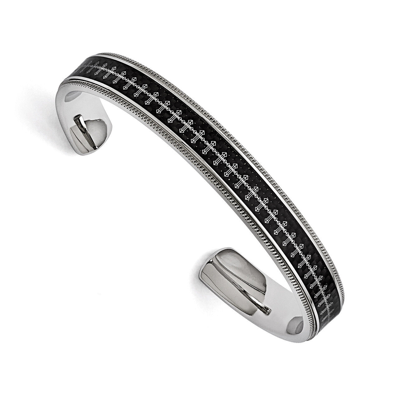 Polished Black Carbon Fiber Inlay Crosses Bangle - Stainless Steel SRB1511 by Chisel, MPN: SRB1511,…