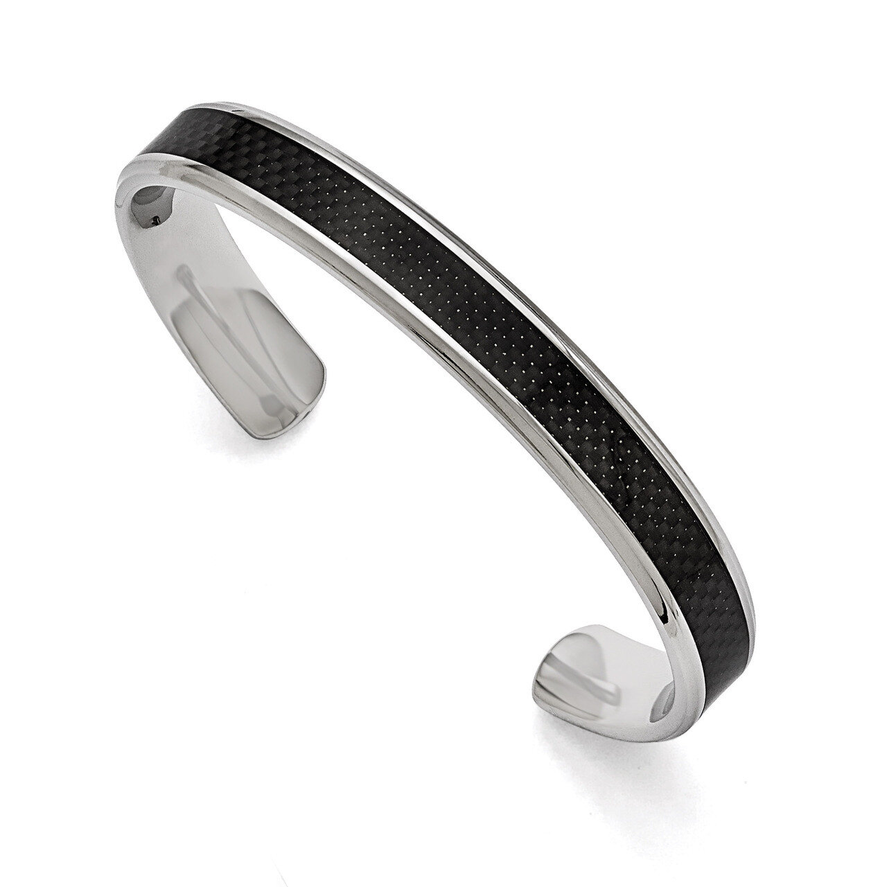 Polished Black Carbon Fiber Inlay Bangle - Stainless Steel SRB1512 by Chisel, MPN: SRB1512, 8867749…