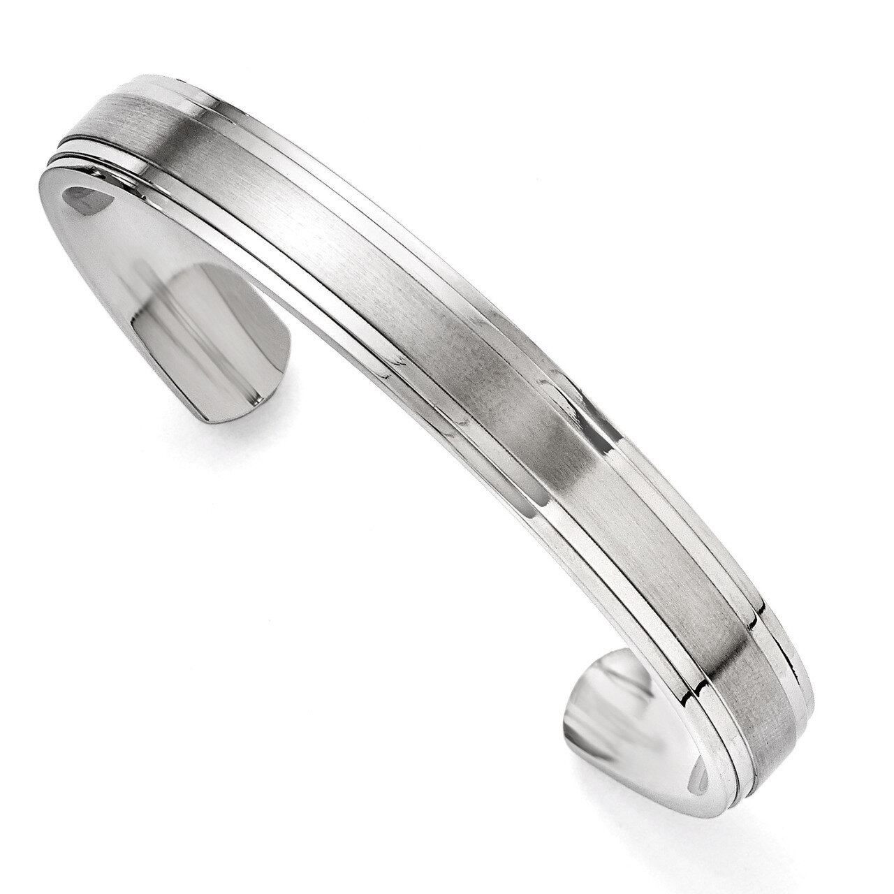 Polished and Brushed Double Step Edge Bangle - Stainless Steel SRB1515