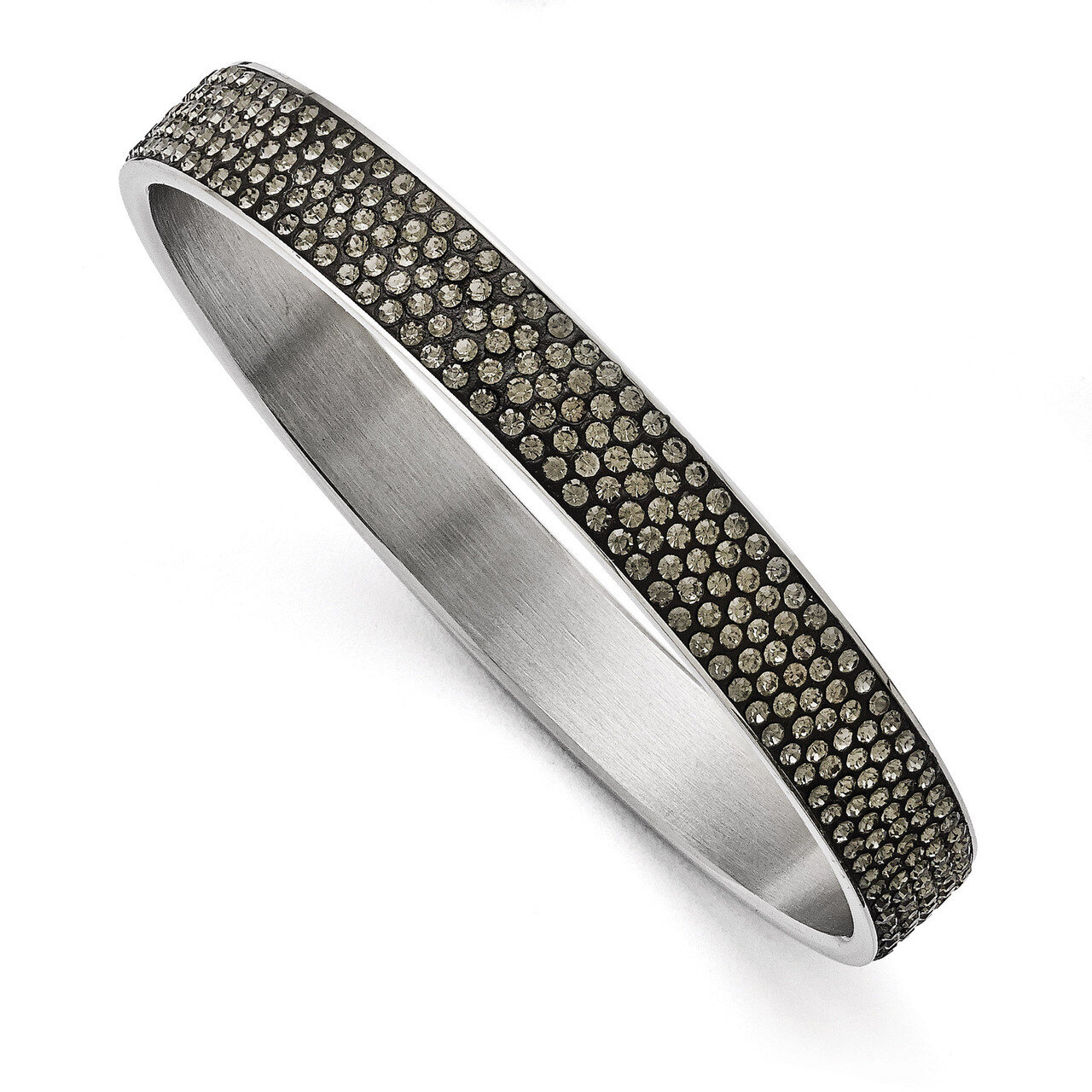 Polished Black Enamel with Crystals Thin Flat Bangle - Stainless Steel SRB1560