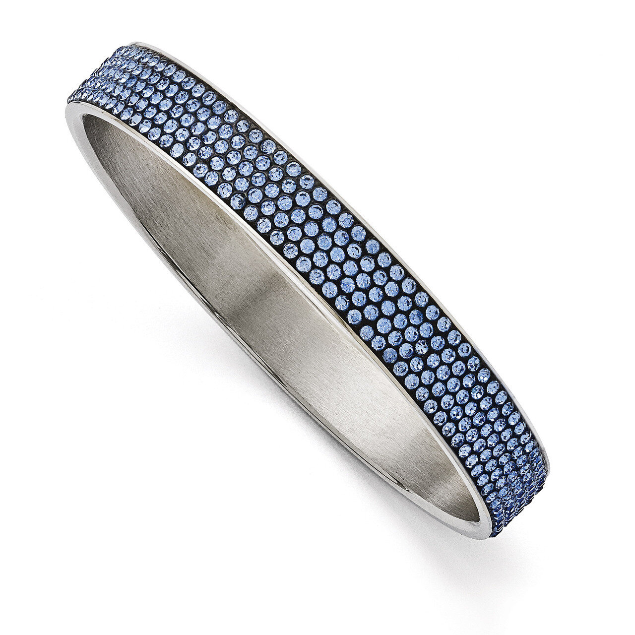 Polished Blue Enamel with Crystals Thin Flat Bangle - Stainless Steel SRB1561