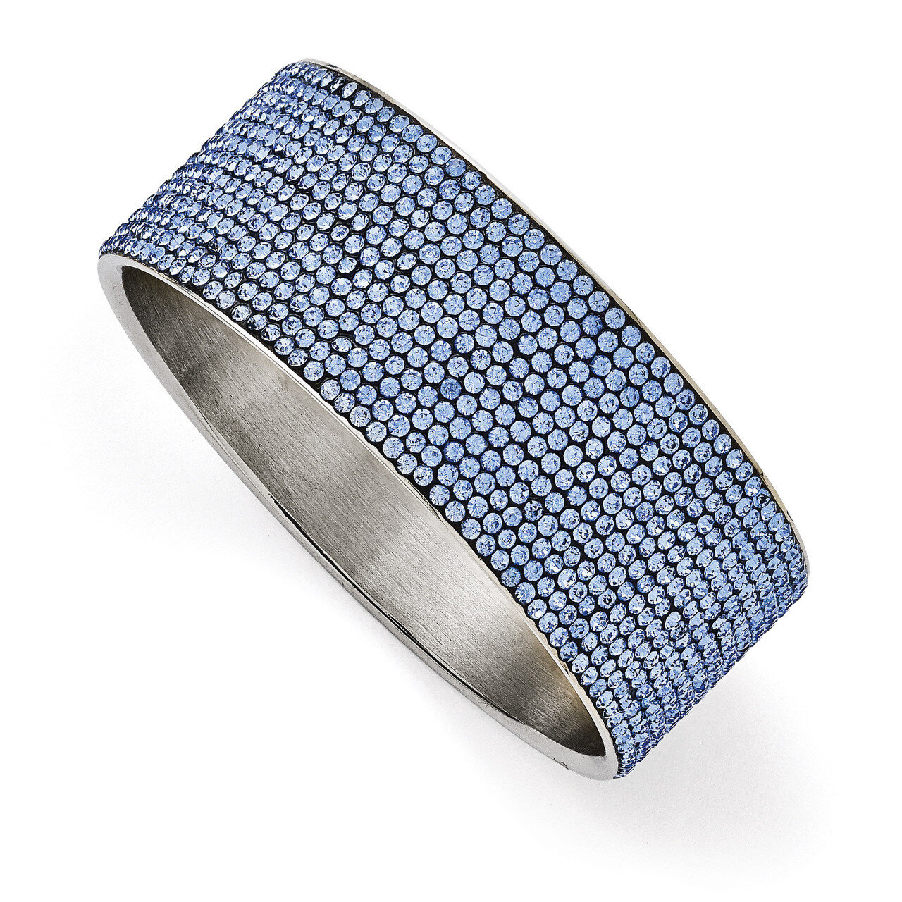 Polished Blue Enamel with Crystals Wide Flat Bangle - Stainless Steel SRB1562