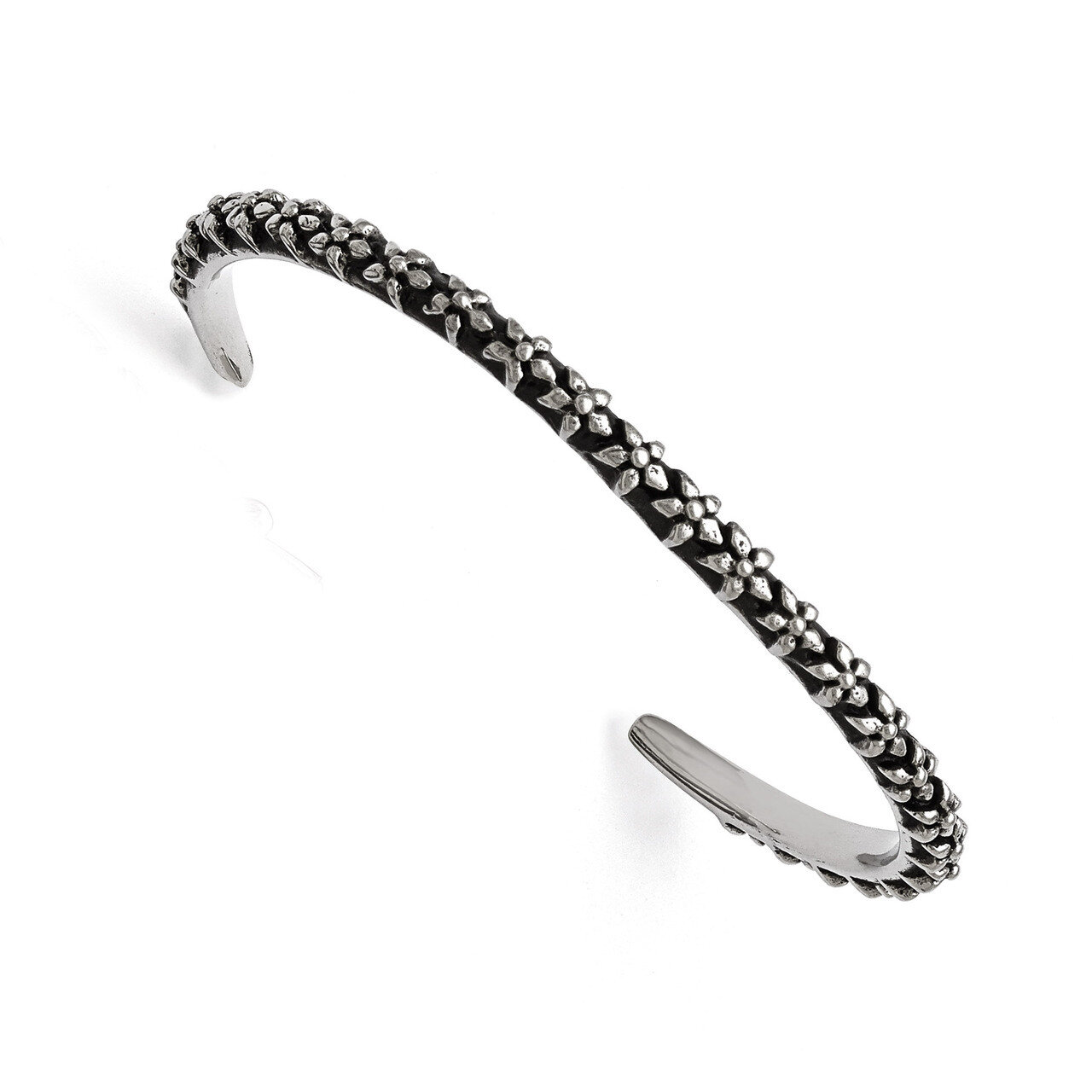 Polished Antiqued Floral Thin Cuff Bangle - Stainless Steel SRB1574 by Chisel, MPN: SRB1574, 886774…