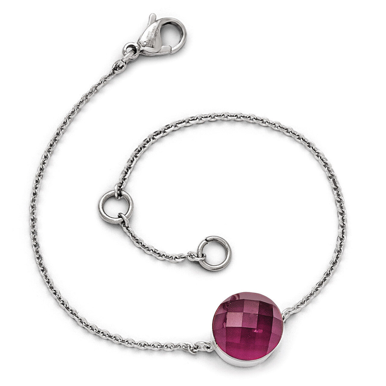 Polished Maroon Glass with 1 Inch Extension Bracelet - Stainless Steel SRB1602-7
