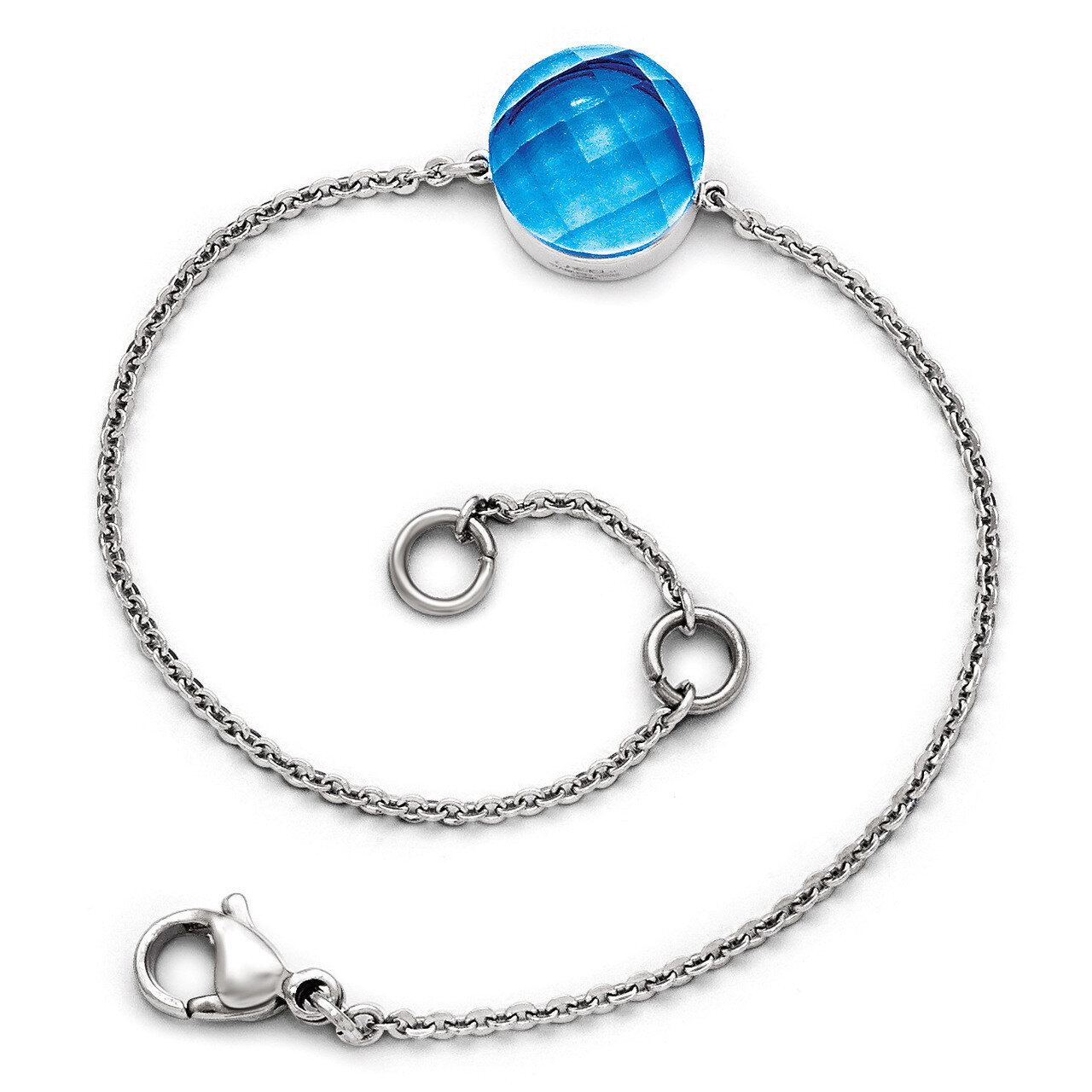 Polished Blue Glass with 1 Inch Extension Bracelet - Stainless Steel SRB1604-7