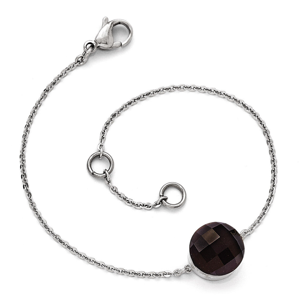 Polished Dark Brown Glass with 1 Inch Extension Bracelet - Stainless Steel SRB1605-7