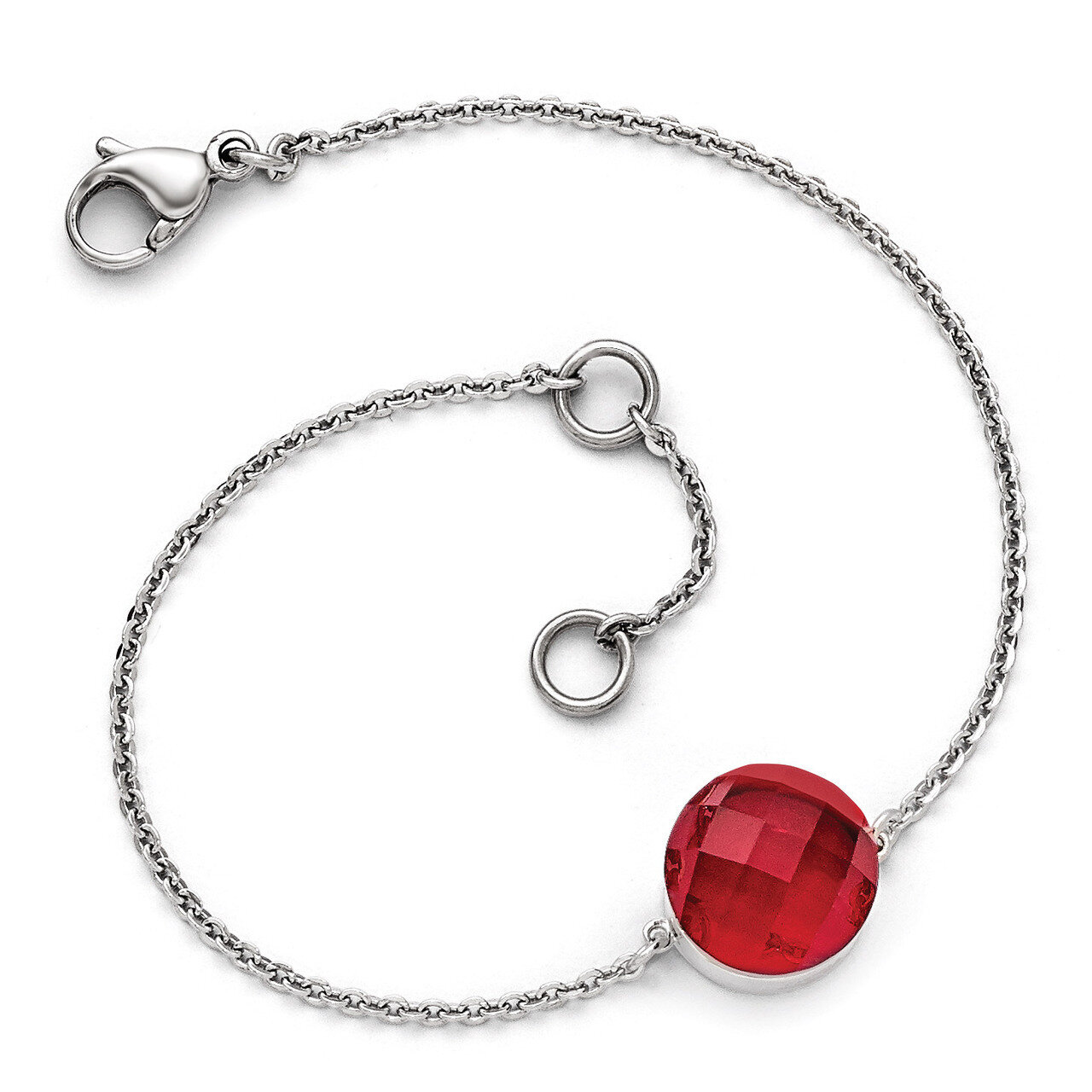Polished Red Glass with 1 Inch Extension Bracelet - Stainless Steel SRB1607-7