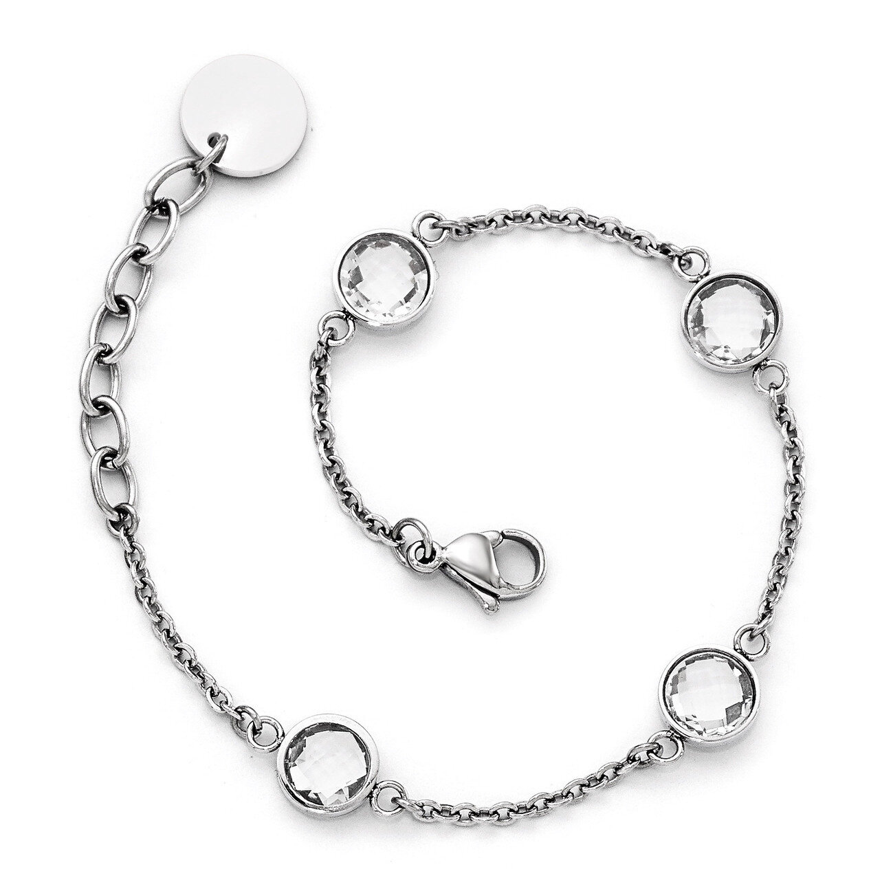 Polished with Glass with 0.75 Inch Extension Bracelet - Stainless Steel SRB1613-6.5
