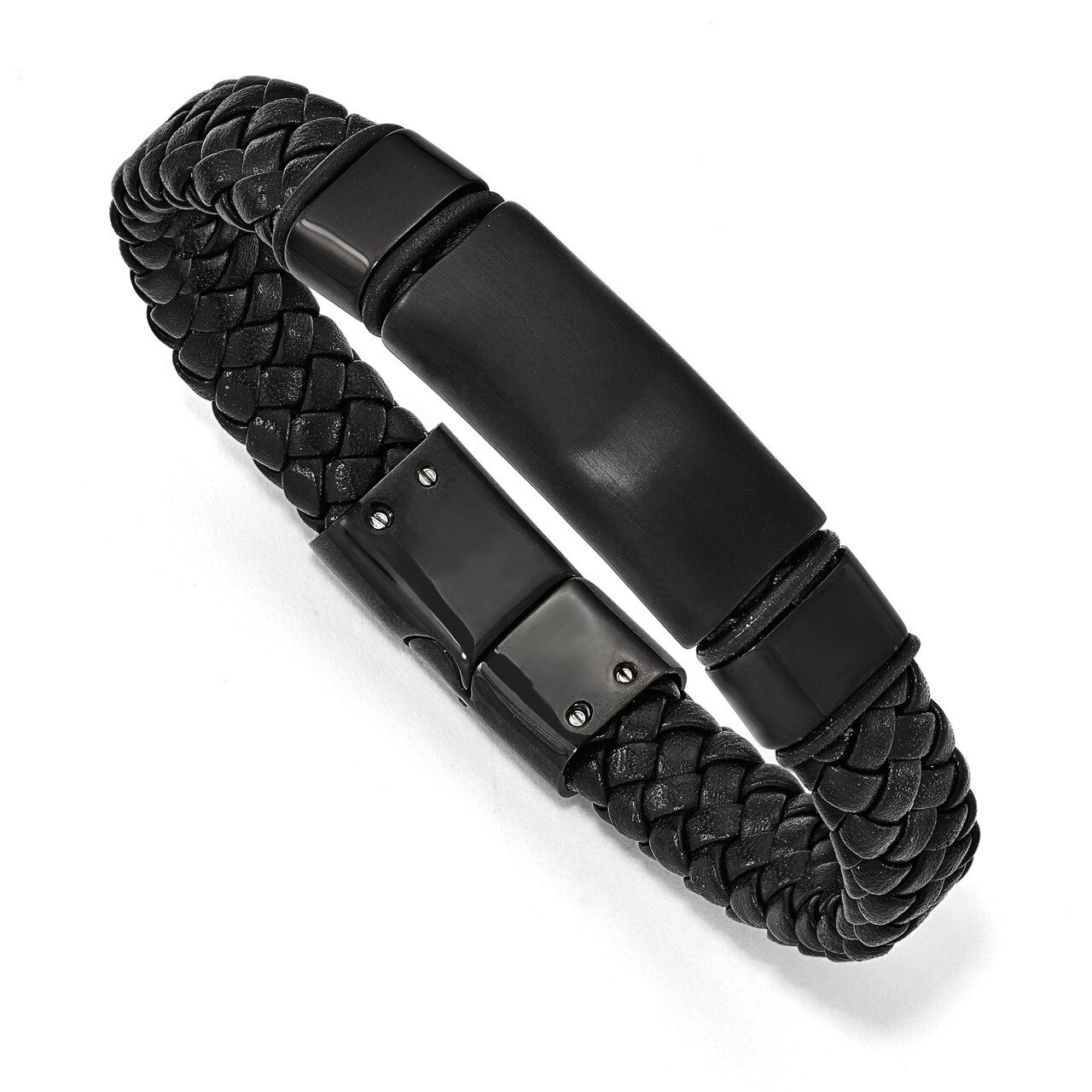 Brushed Black IP-plated Braided Leather Bracelet - Stainless Steel SRB1631-8.25 by Chisel, MPN: SRB…