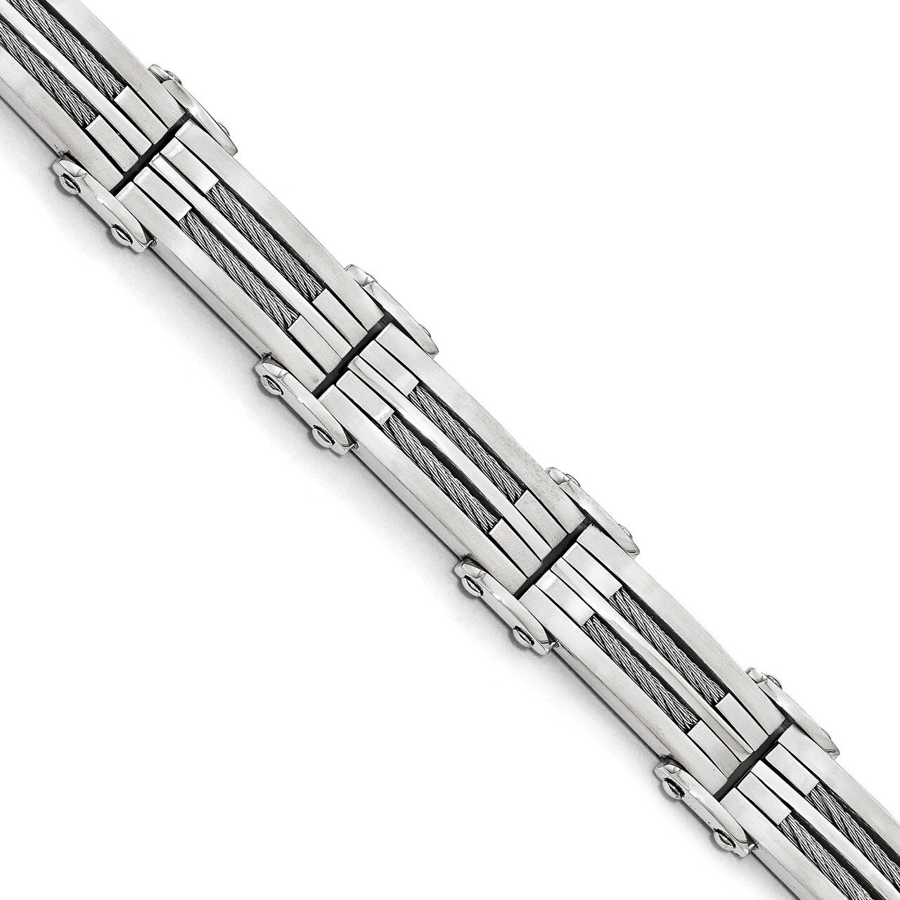 Brushed and Polished Wire Bracelet - Stainless Steel SRB1654-8.5