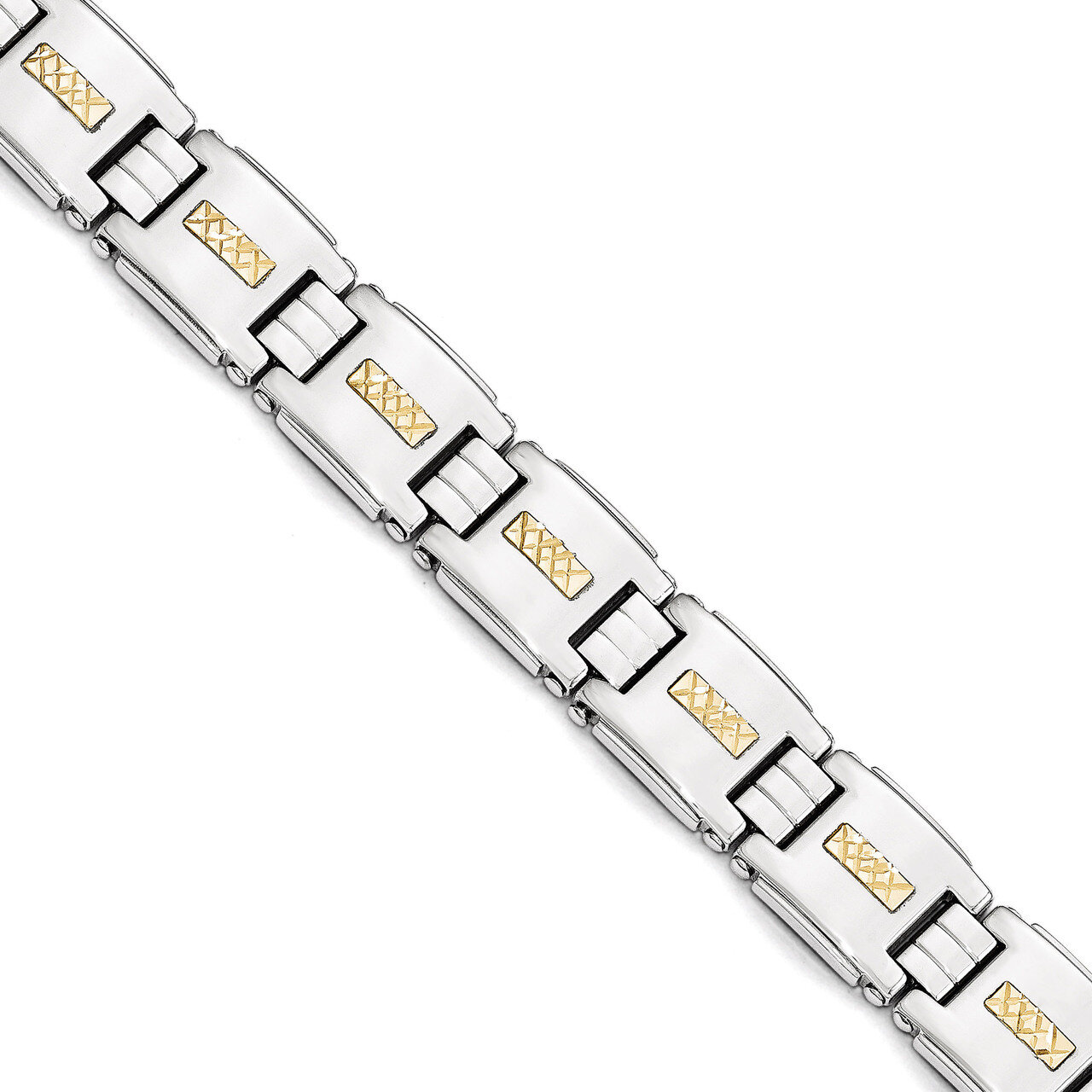Polished with 14k Gold Diamond-cut Link Bracelet - Stainless Steel SRB1709-8 by Chisel, MPN: SRB170…