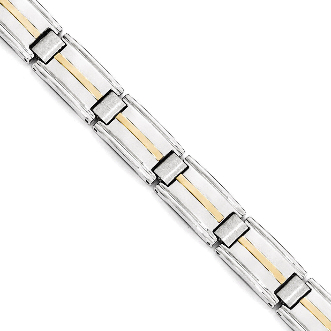 Polished &amp; Brushed with 14k Gold Link Bracelet - Stainless Steel SRB1721-8.75 by Chisel, MPN: SRB17…