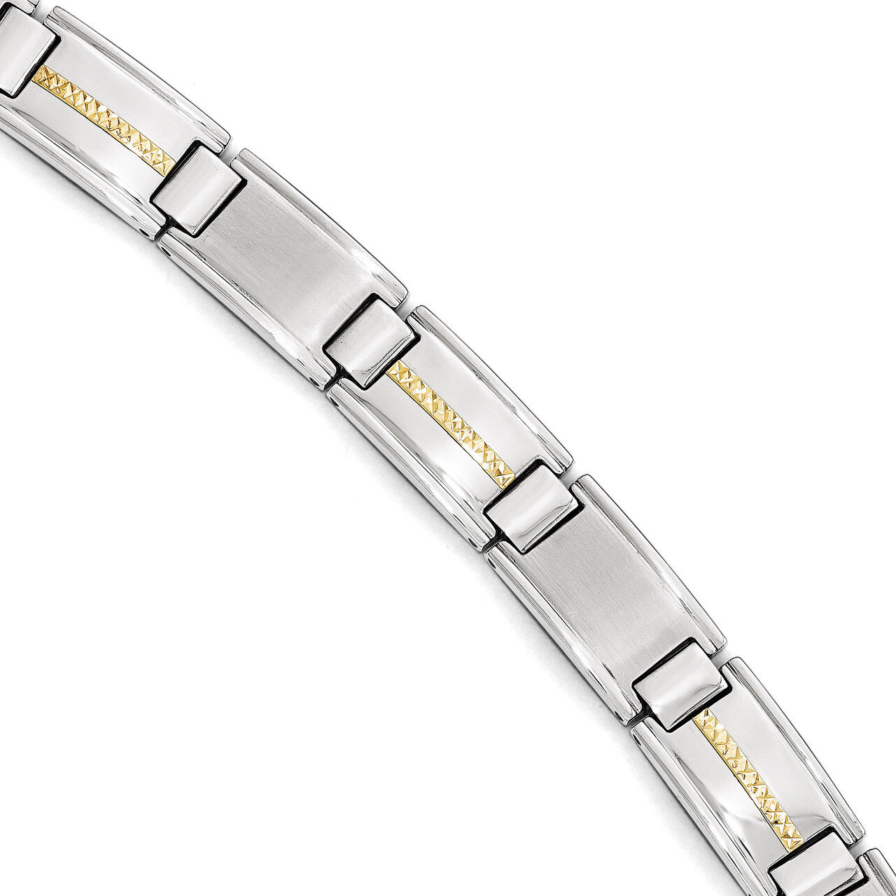 Polished &amp; Brushed with 14k Gold Link Bracelet - Stainless Steel SRB1722-8.75 by Chisel, MPN: SRB17…