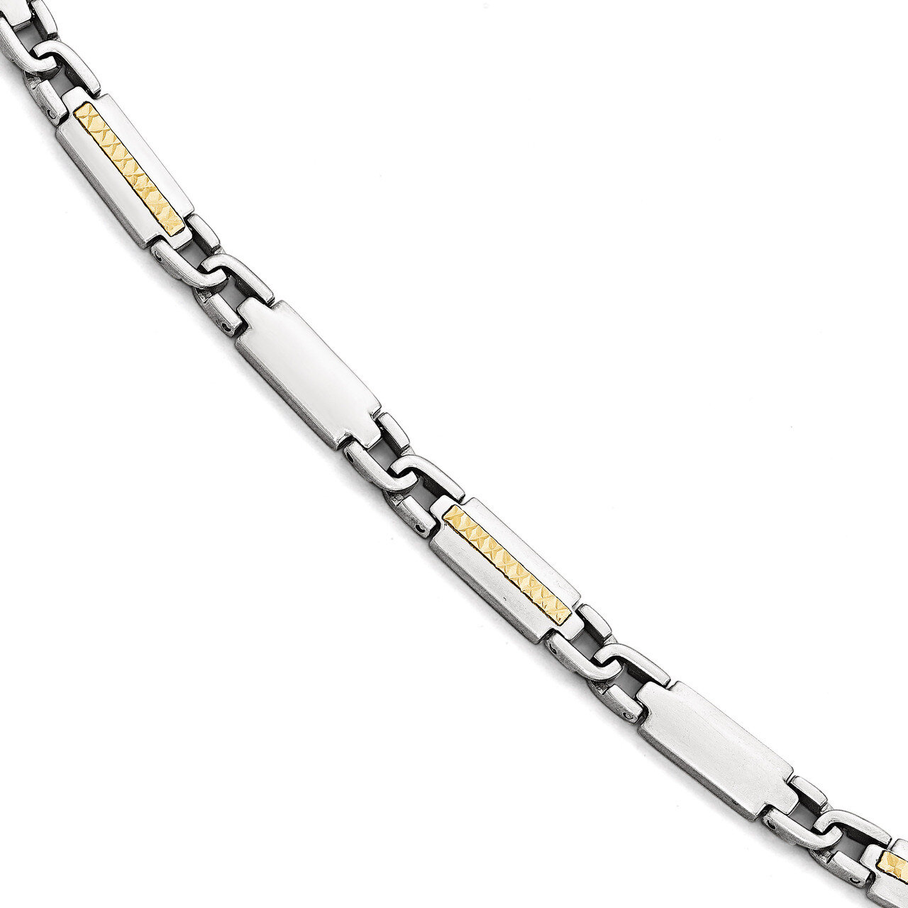 Polished &amp; Brushed with 14k Gold Fancy Link Bracelet - Stainless Steel SRB1723-8.75 by Chisel, MPN:…