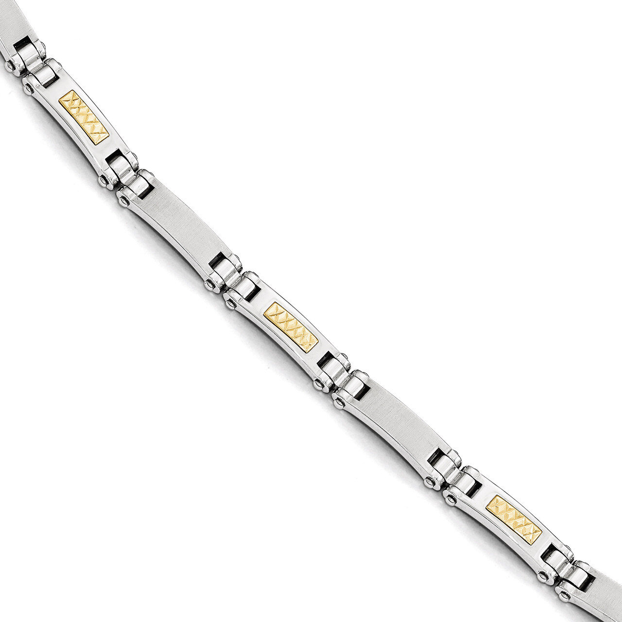 14k Gold Polished & Brushed Link Bracelet - Stainless Steel SRB1730-8.25