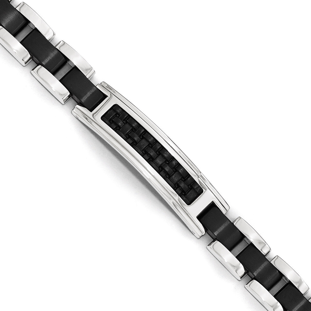 Brushed &amp; Polished Black IP-plated with Leather Bracelet - Stainless Steel SRB1748-8.5 by Chisel, M…