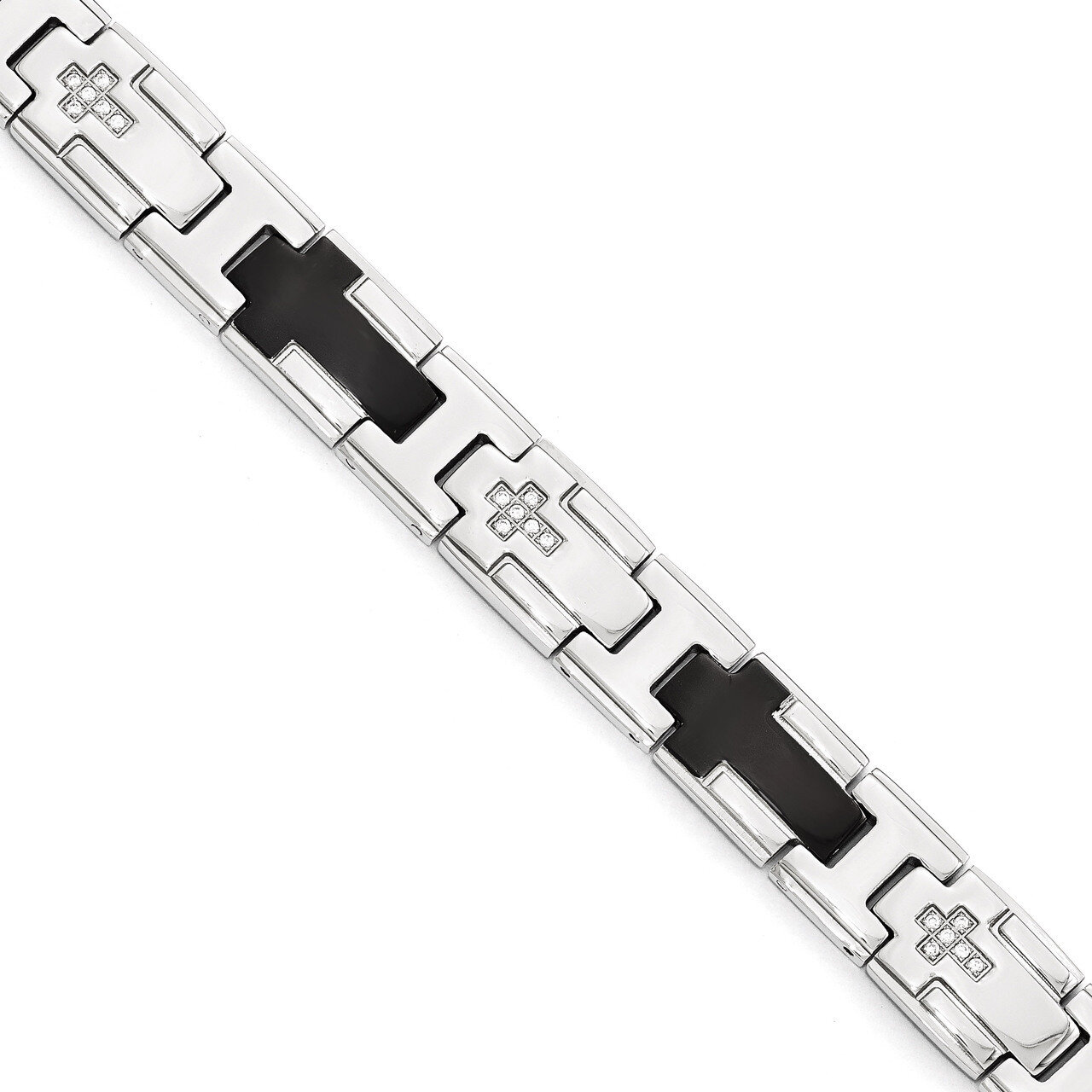 Polished Black IP-plated with Synthetic Diamond Cross Bracelet - Stainless Steel SRB1749-8.5 by Chi…