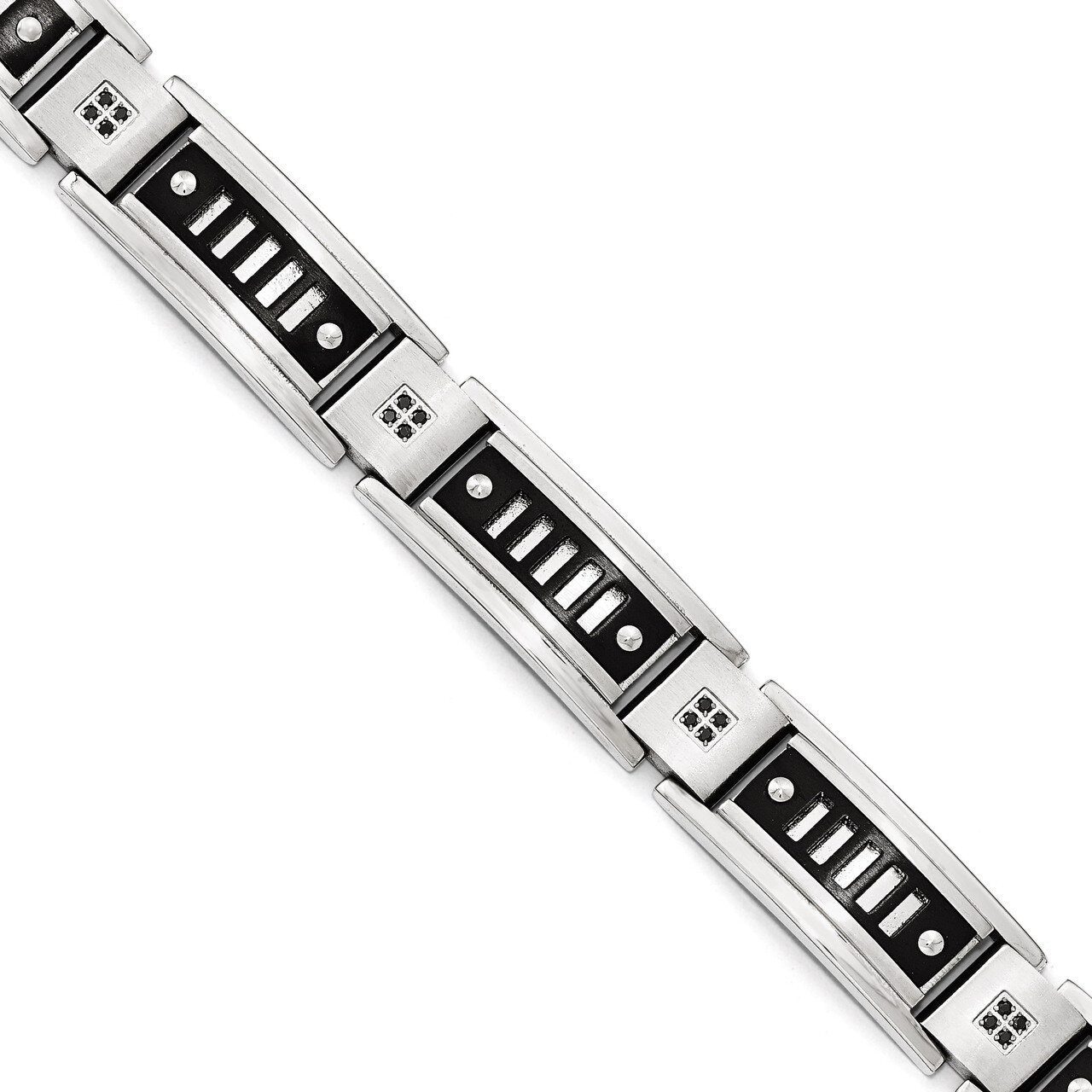 Polished Black IP-plated with Black Synthetic Diamond Bracelet - Stainless Steel SRB1757-8.5 by Chi…
