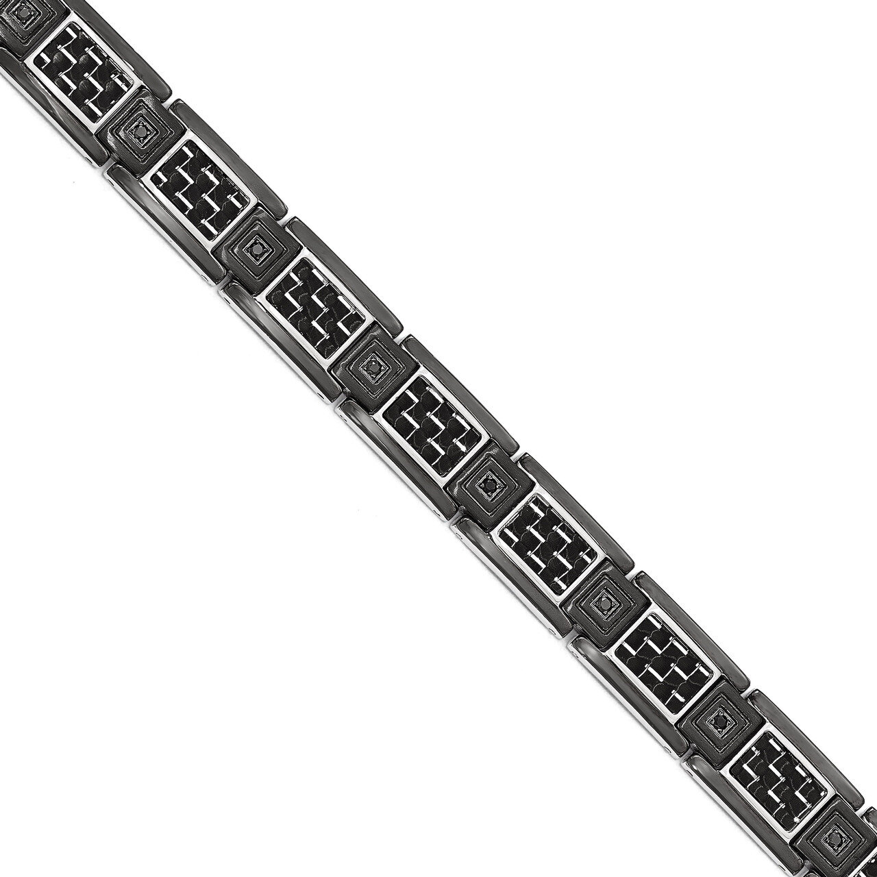 Black IP-plated with Black Carbon Fiber &amp; Synthetic Diamond Bracelet - Stainless Steel SRB1760-8.75…