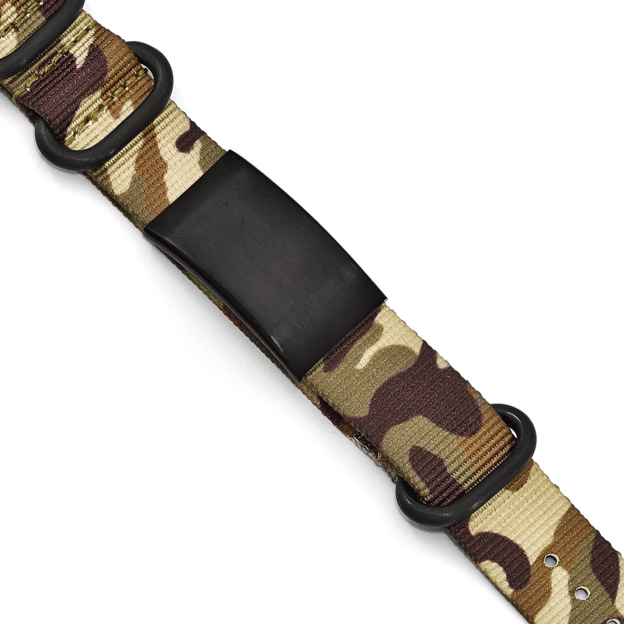 Brushed Blk IP Brown Camo Fabric Adjustable ID Bracelet - Stainless Steel SRB1780 by Chisel, MPN: S…
