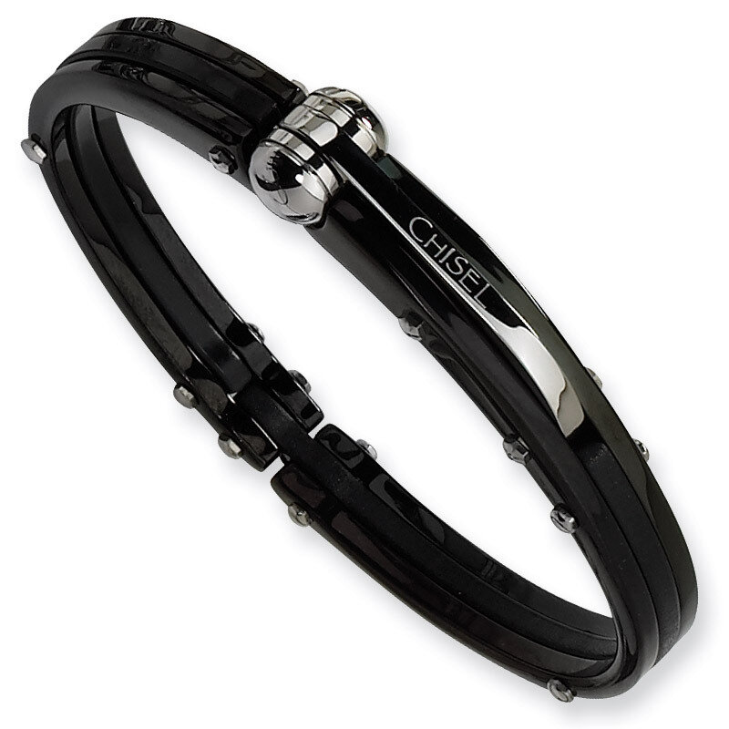 Black PVC and Black IP-plated Hinged Bangle - Stainless Steel SRB240 by Chisel, MPN: SRB240, 883957…
