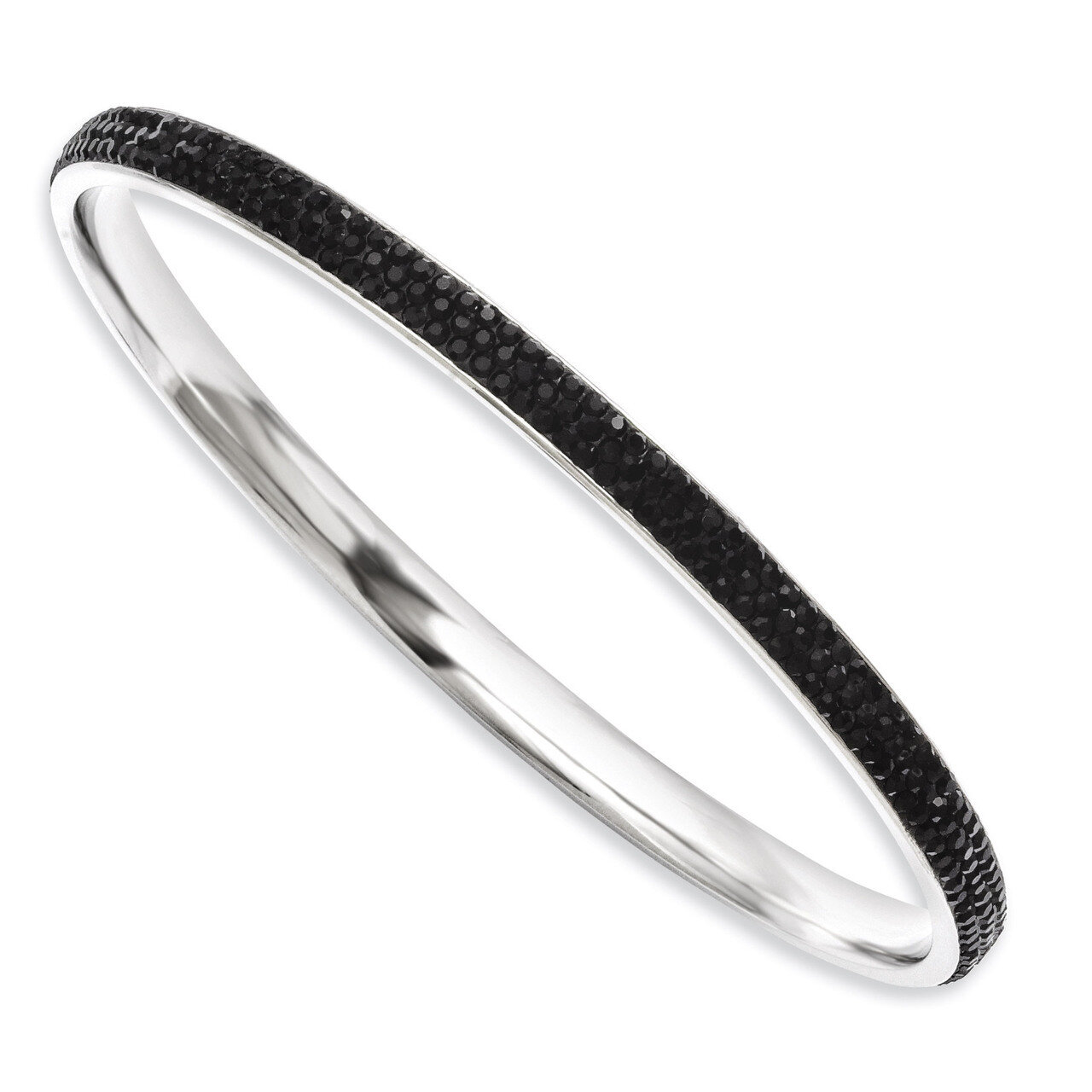 Black Crystal Rounded Bangle - Stainless Steel SRB771