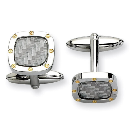 Grey Carbon Fiber with Yellow IP-plated Cufflinks - Stainless Steel SRC182