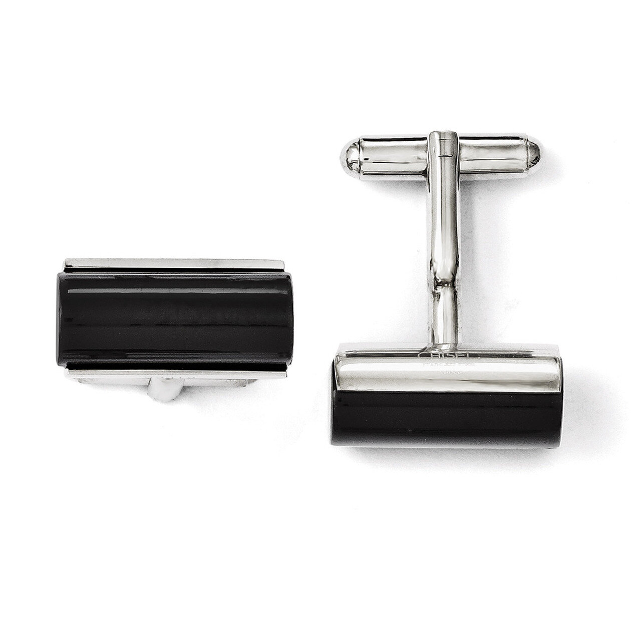 Black Agate Polished Cufflinks - Stainless Steel SRC226