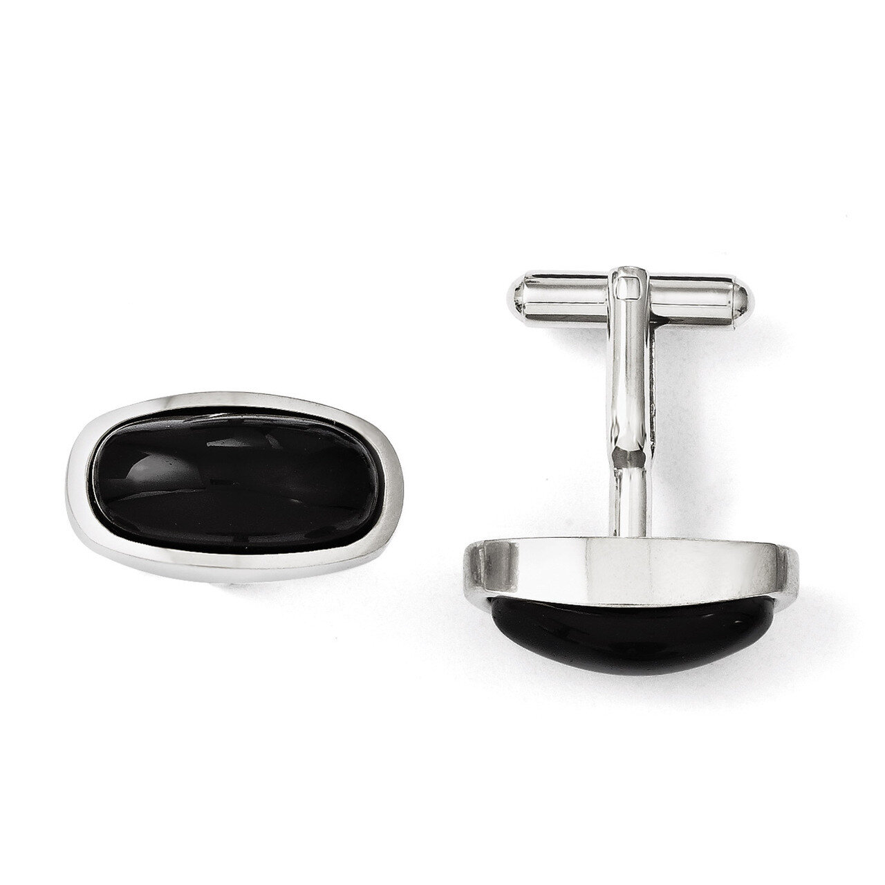 Black Agate Polished Cufflinks - Stainless Steel SRC227