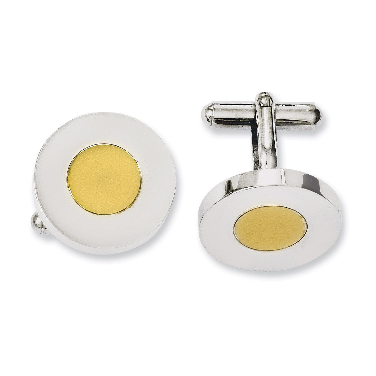 Polished &amp; Yellow IP-plated Circle Cufflinks - Stainless Steel SRC237 by Chisel, MPN: SRC237, 19110…