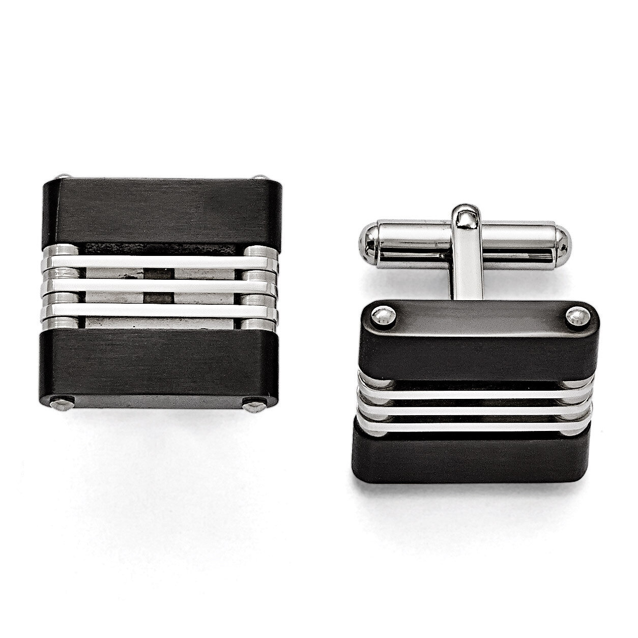 Brushed and Polished Black IP-plated Cufflinks - Stainless Steel SRC251